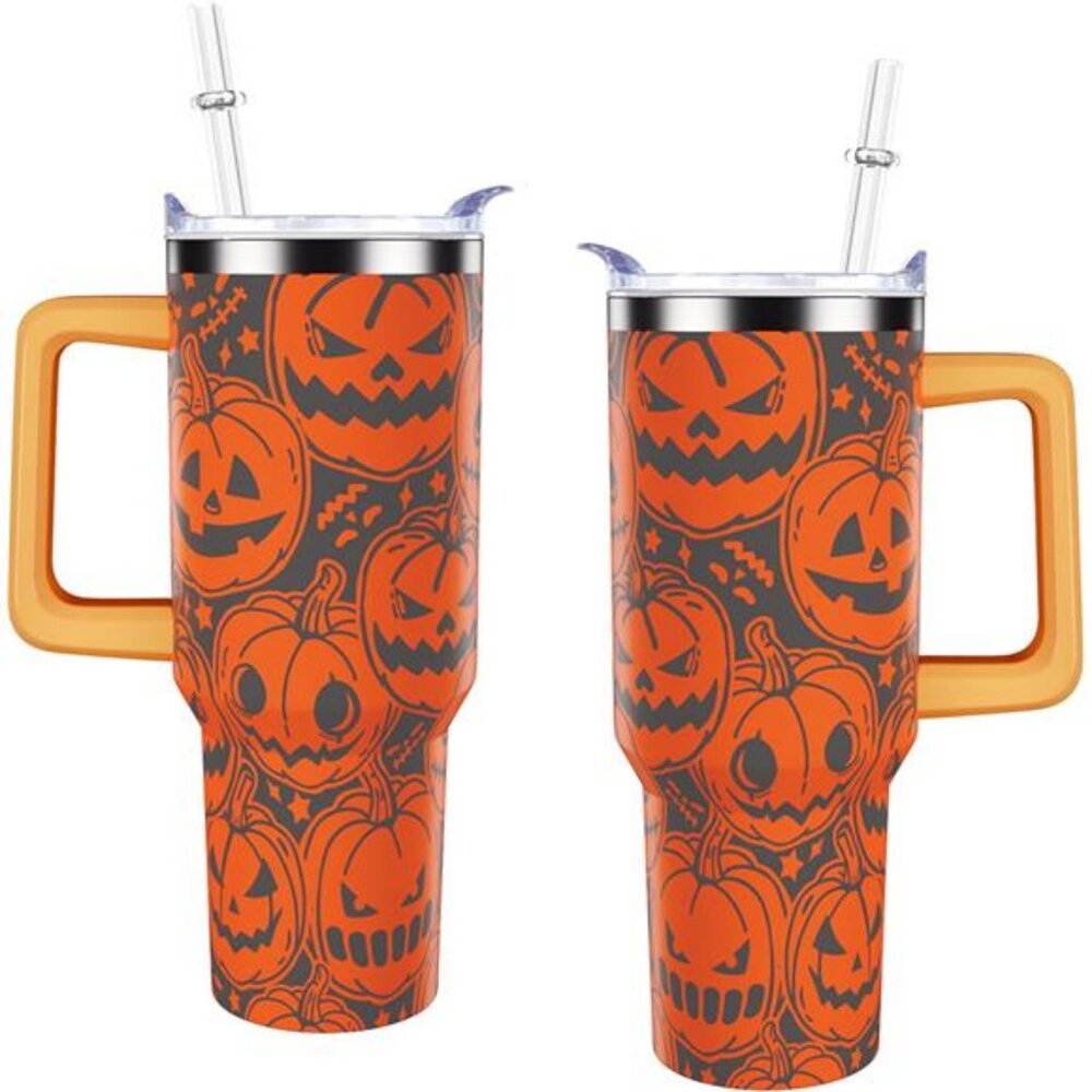 40 oz Halloween Tumbler with Handle Straw Lid Pumpkin Tumbler Gifts for‎ Women